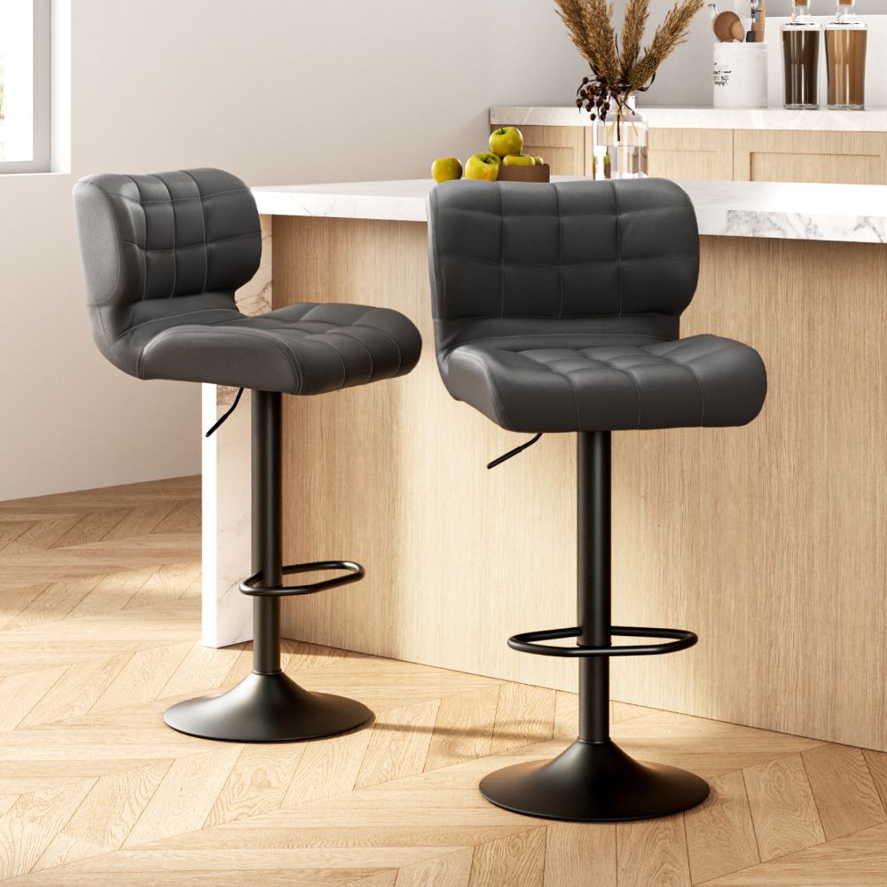 Artiss 2x Bar Stools Gas Lift Leather Padded Grey BA-TW-4059-CB-GYX2
