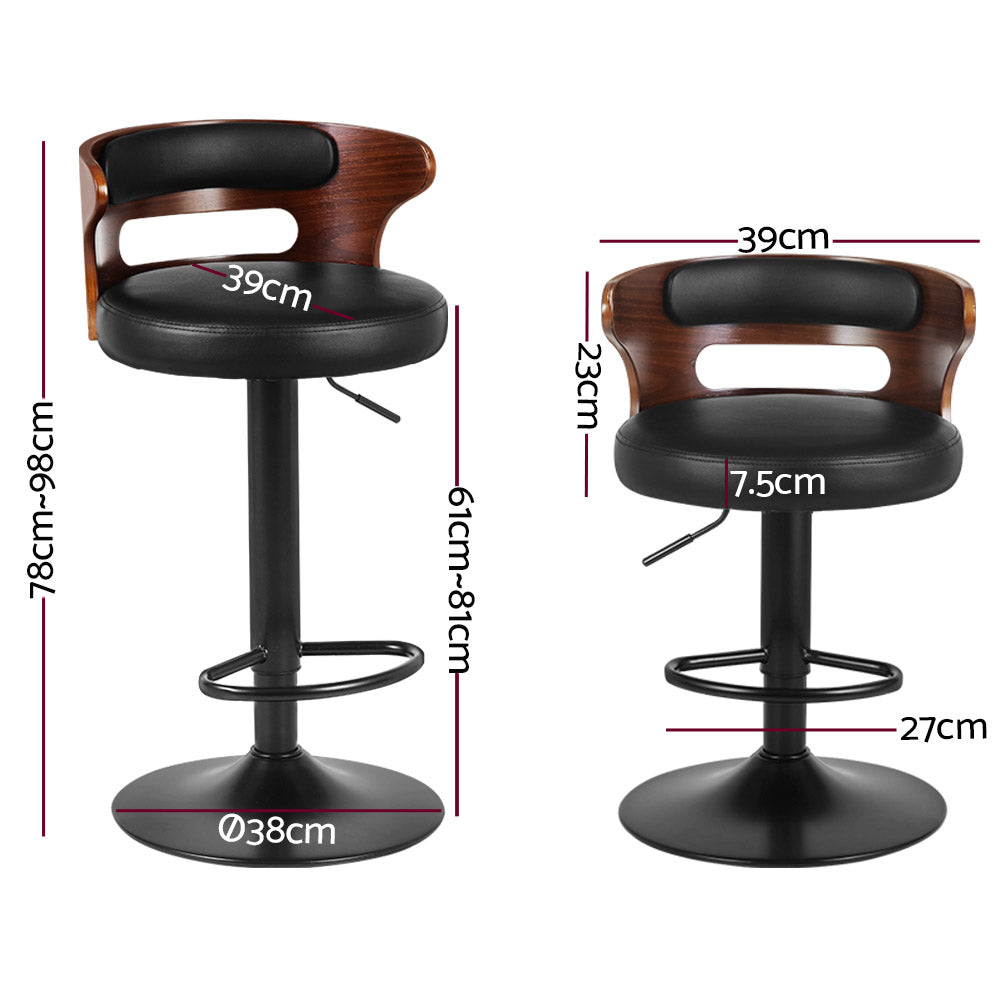 Artiss 2x Bar Stools Gas Lift Faux Leather BA-TW-8005-BKX2