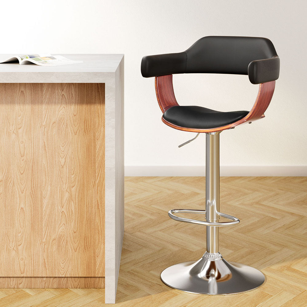 Artiss Bar Stools Gas Lift Leather w/Armrest Black BA-TW-8006A-BK