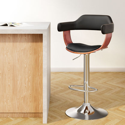 Artiss Bar Stools Gas Lift Leather w/Armrest Black BA-TW-8006A-BK