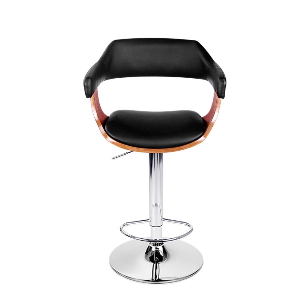 Artiss Bar Stools Gas Lift Leather w/Armrest Black BA-TW-8006A-BK