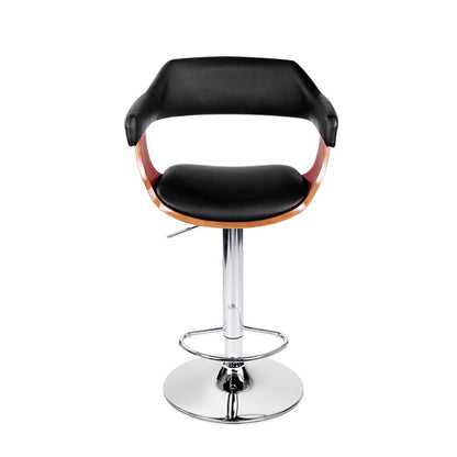 Artiss Bar Stools Gas Lift Leather w/Armrest Black BA-TW-8006A-BK