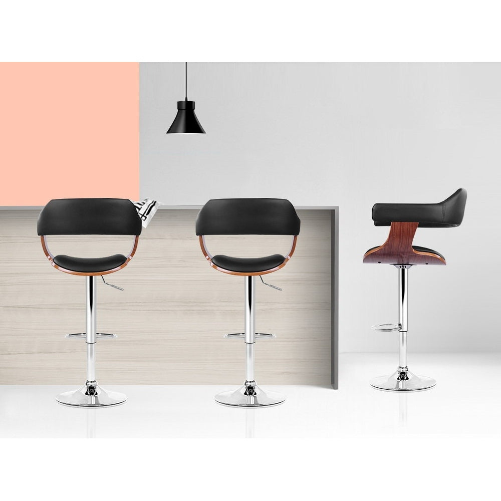 Artiss Bar Stools Gas Lift Leather w/Armrest Black BA-TW-8006A-BK