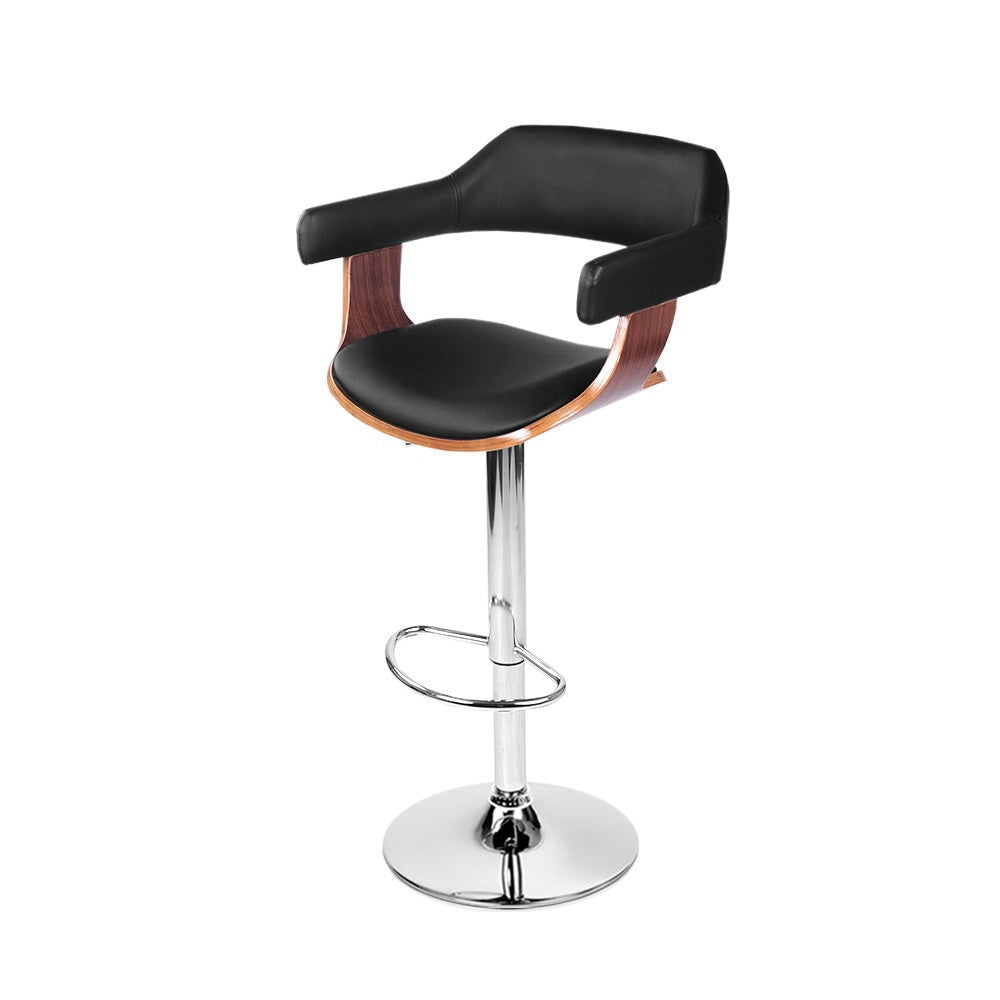 Artiss Bar Stools Gas Lift Leather w/Armrest Black BA-TW-8006A-BK