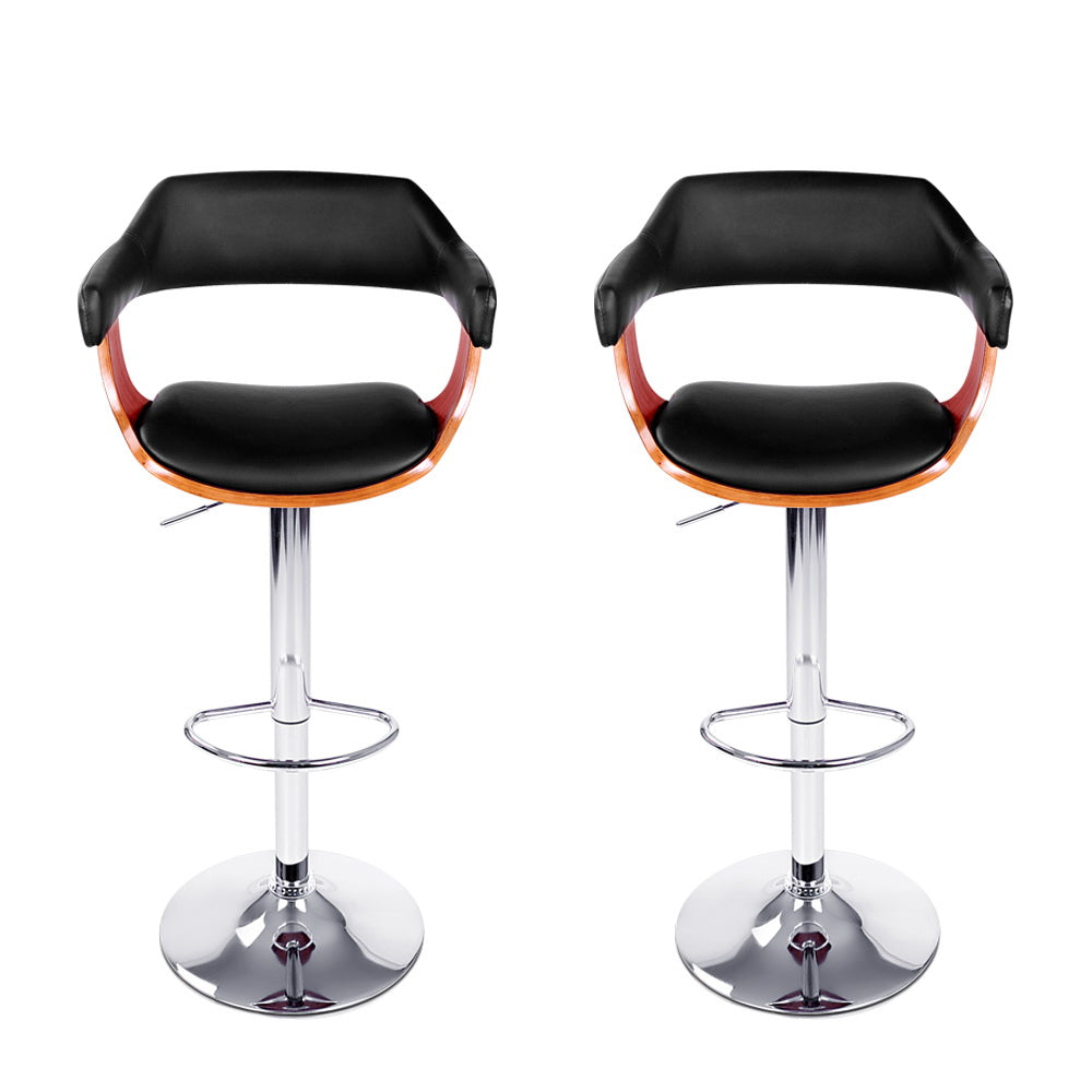 Artiss 2x Bar Stools Gas Lift Leather w/Armrest Black BA-TW-8006A-BKX2