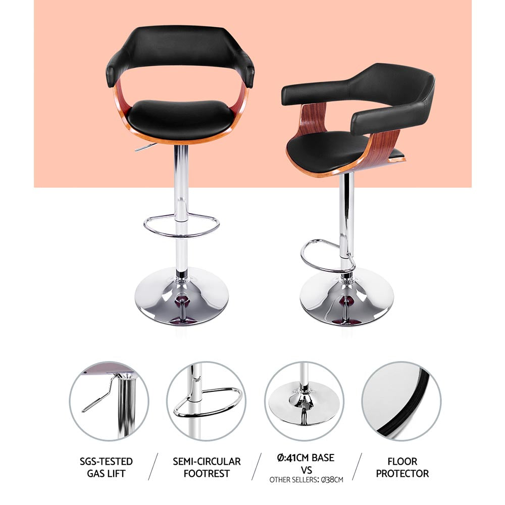 Artiss 2x Bar Stools Gas Lift Leather w/Armrest Black BA-TW-8006A-BKX2