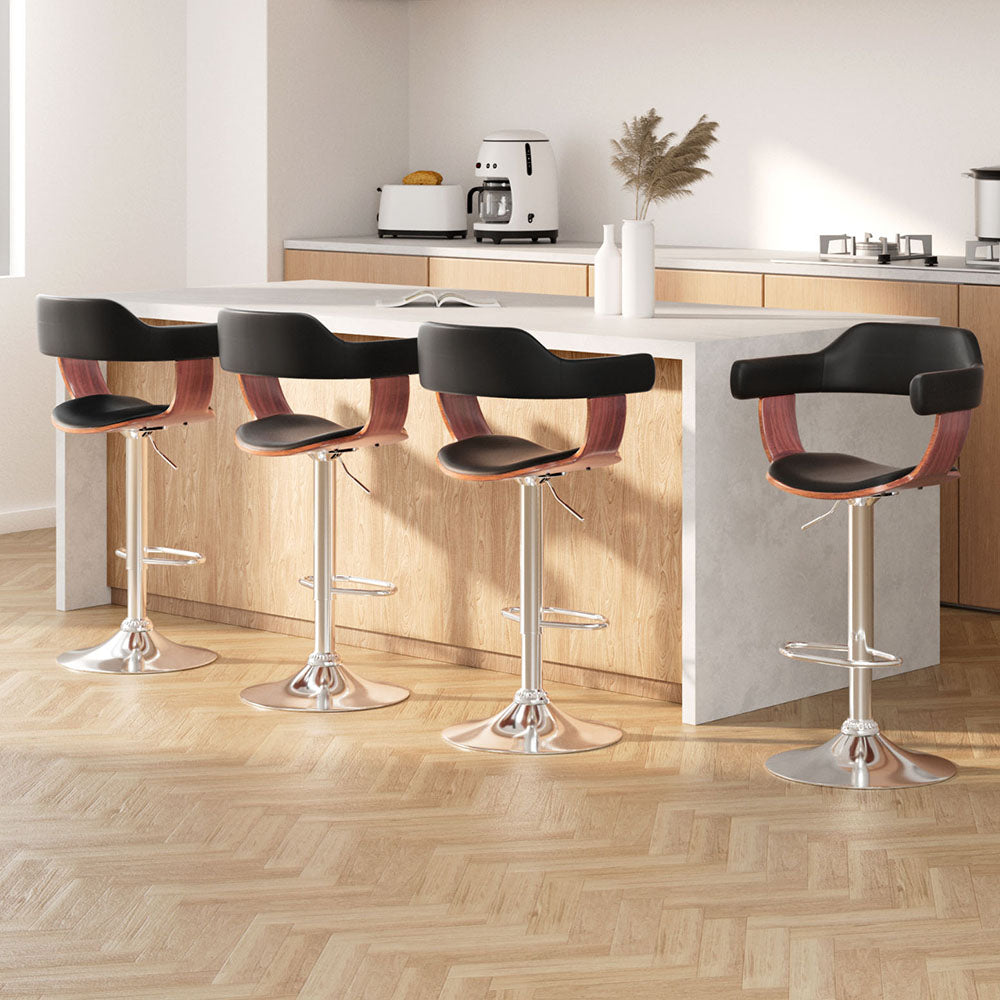 Artiss 4x Bar Stools Gas Lift Leather w/Armrest Black BA-TW-8006A-BKX4