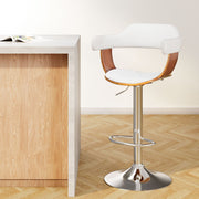 Artiss Bar Stools Gas Lift Leather w/Armrest White BA-TW-8006A-WH