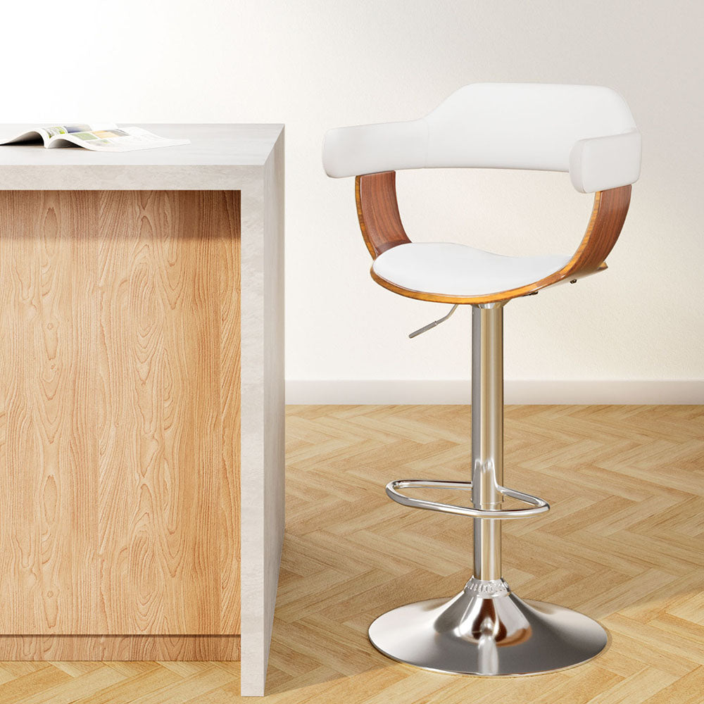 Artiss Bar Stools Gas Lift Leather w/Armrest White BA-TW-8006A-WH