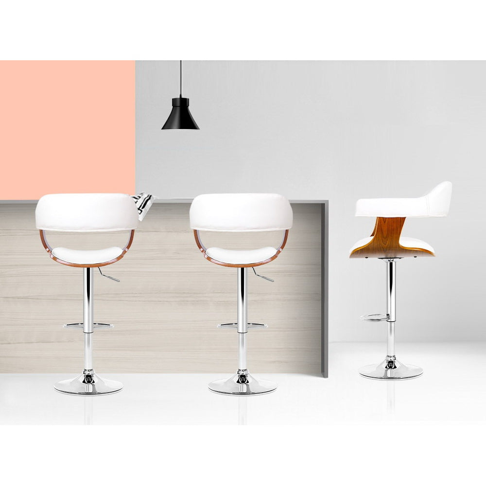 Artiss Bar Stools Gas Lift Leather w/Armrest White BA-TW-8006A-WH