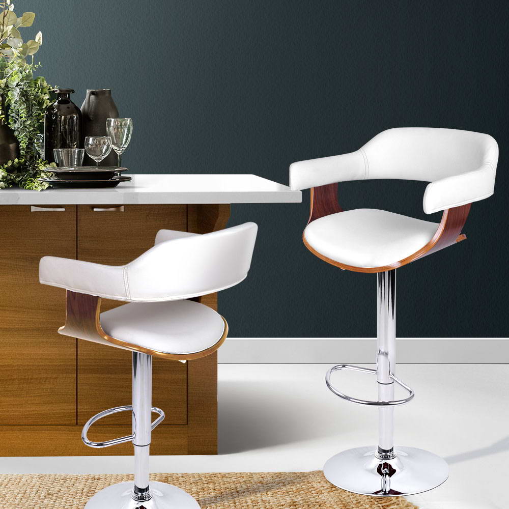 Artiss Bar Stools Gas Lift Leather w/Armrest White BA-TW-8006A-WH
