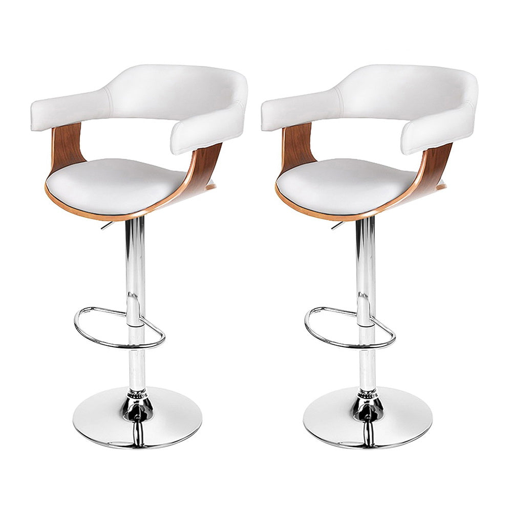 Artiss 2x Bar Stools Gas Lift Leather w/Armrest White BA-TW-8006A-WHX2