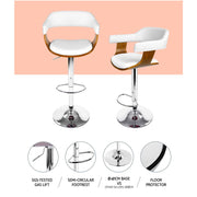 Artiss 2x Bar Stools Gas Lift Leather w/Armrest White BA-TW-8006A-WHX2