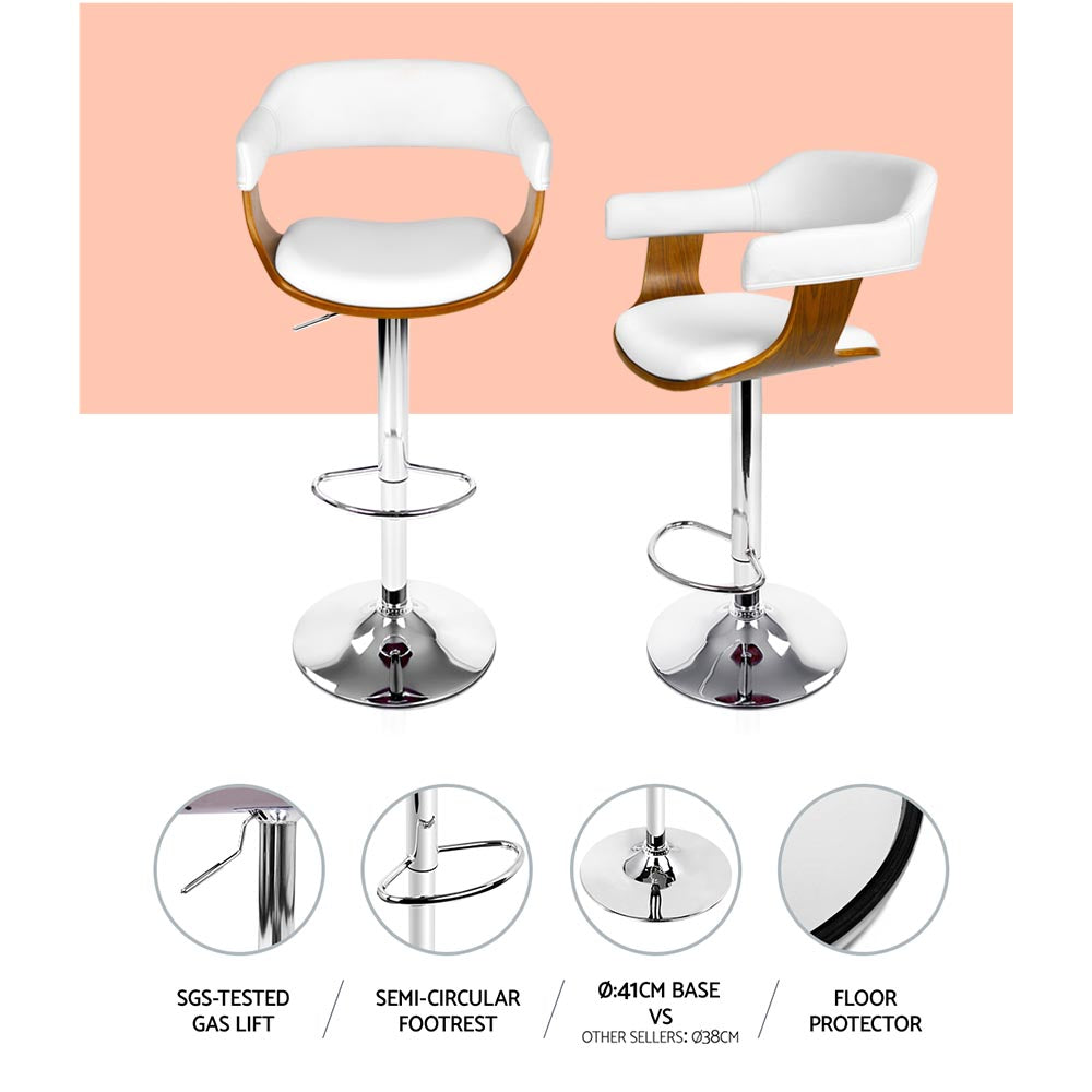 Artiss 2x Bar Stools Gas Lift Leather w/Armrest White BA-TW-8006A-WHX2