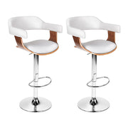 Artiss 2x Bar Stools Gas Lift Leather w/Armrest White BA-TW-8006A-WHX2