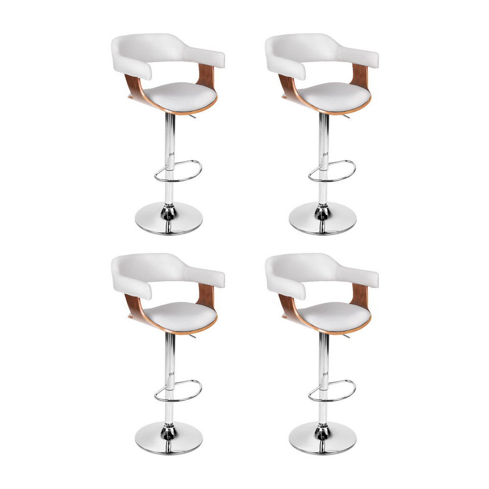4x Artiss Bar Stools Gas Lift Leather with Armrest White BA-TW-8006A-WHX4