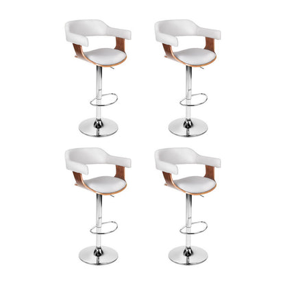 4x Artiss Bar Stools Gas Lift Leather with Armrest White BA-TW-8006A-WHX4