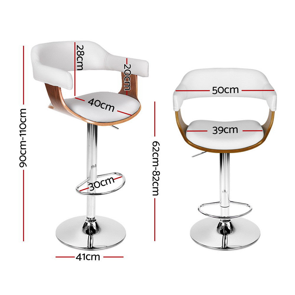4x Artiss Bar Stools Gas Lift Leather with Armrest White BA-TW-8006A-WHX4
