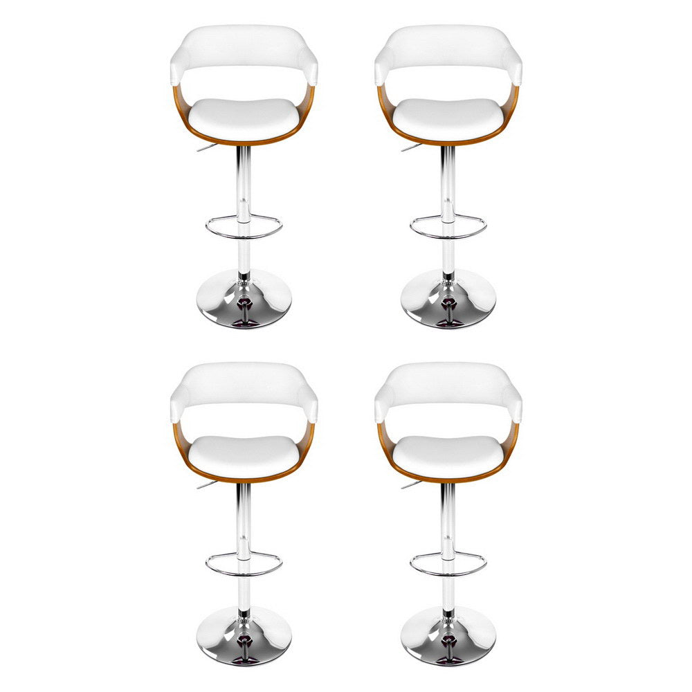 4x Artiss Bar Stools Gas Lift Leather with Armrest White BA-TW-8006A-WHX4