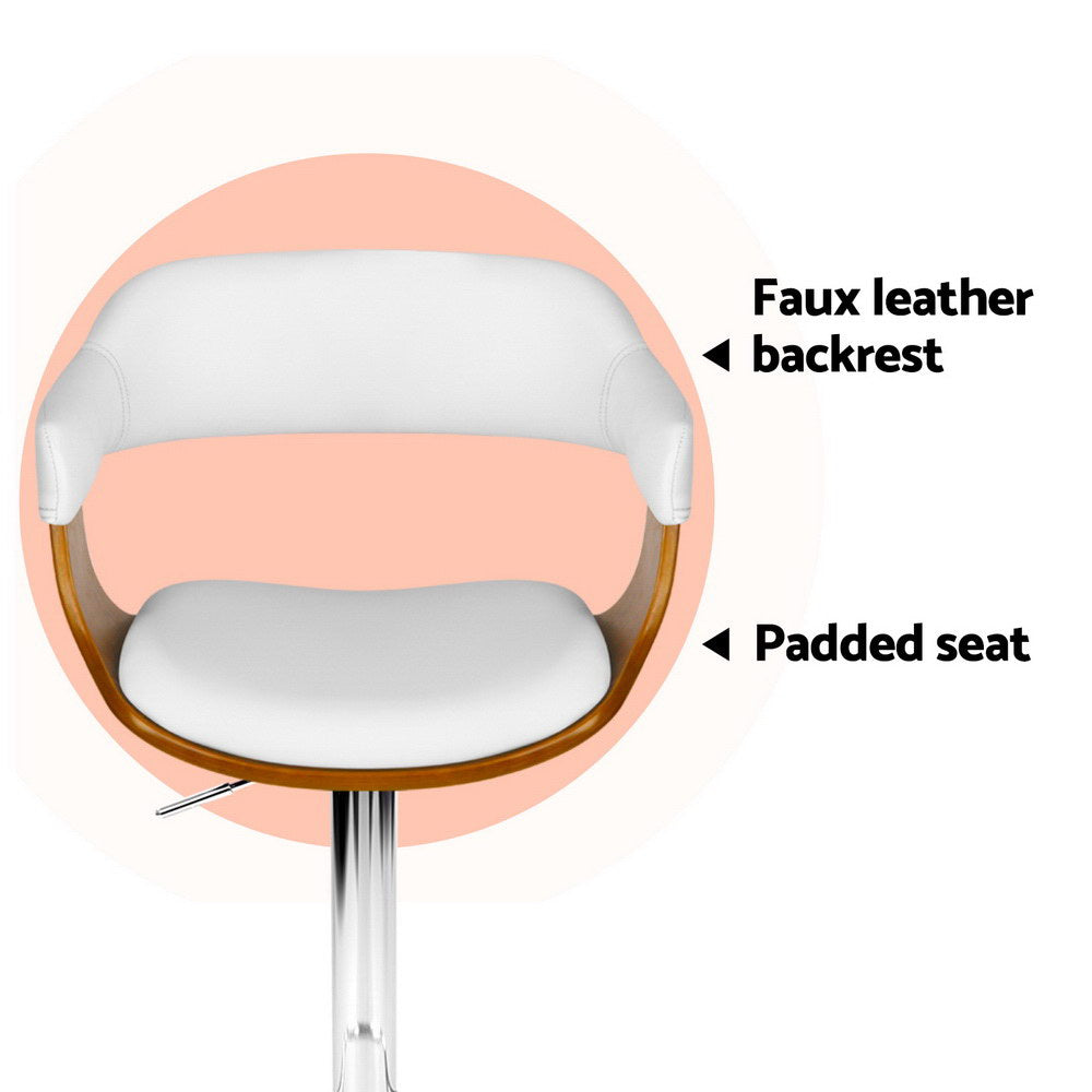 4x Artiss Bar Stools Gas Lift Leather with Armrest White BA-TW-8006A-WHX4