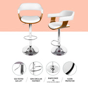 4x Artiss Bar Stools Gas Lift Leather with Armrest White BA-TW-8006A-WHX4