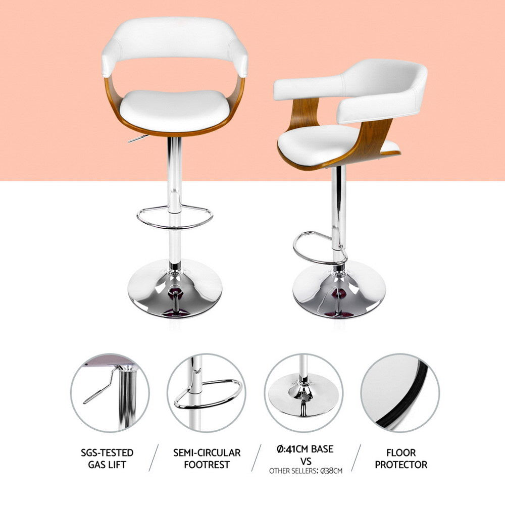 4x Artiss Bar Stools Gas Lift Leather with Armrest White BA-TW-8006A-WHX4