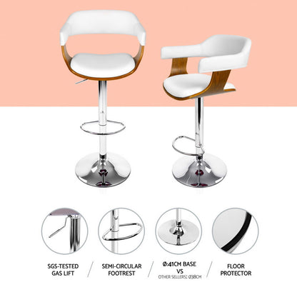 4x Artiss Bar Stools Gas Lift Leather with Armrest White BA-TW-8006A-WHX4