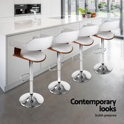 4x Artiss Bar Stools Gas Lift Leather with Armrest White BA-TW-8006A-WHX4