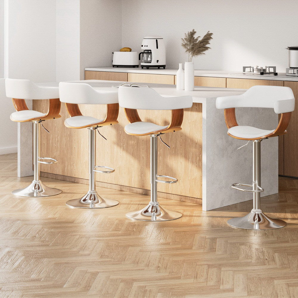 4x Artiss Bar Stools Gas Lift Leather with Armrest White BA-TW-8006A-WHX4