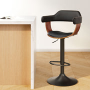 Artiss Bar Stools Gas Lift Leather w/Armrest All Black BA-TW-8006B-BK