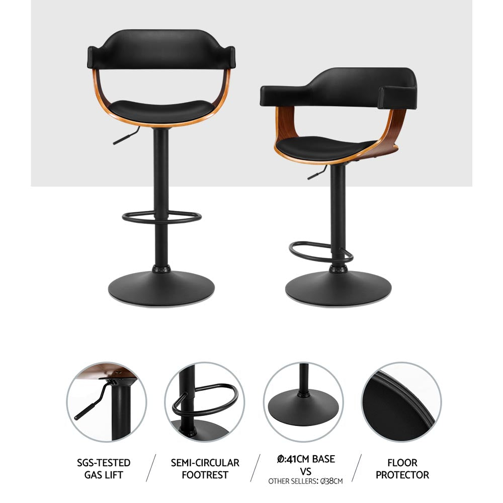 Artiss Bar Stools Gas Lift Leather w/Armrest All Black BA-TW-8006B-BK