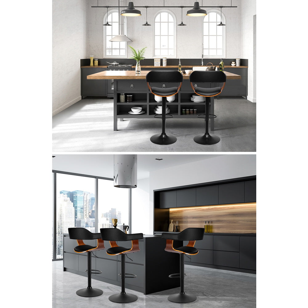 Artiss 2x Bar Stools Gas Lift Leather w/Armrest All Black BA-TW-8006B-BKX2