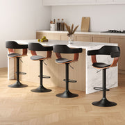 Artiss 4x Bar Stools Gas Lift Leather w/Armrest All Black BA-TW-8006B-BKX4