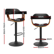 Artiss 4x Bar Stools Gas Lift Leather w/Armrest All Black BA-TW-8006B-BKX4