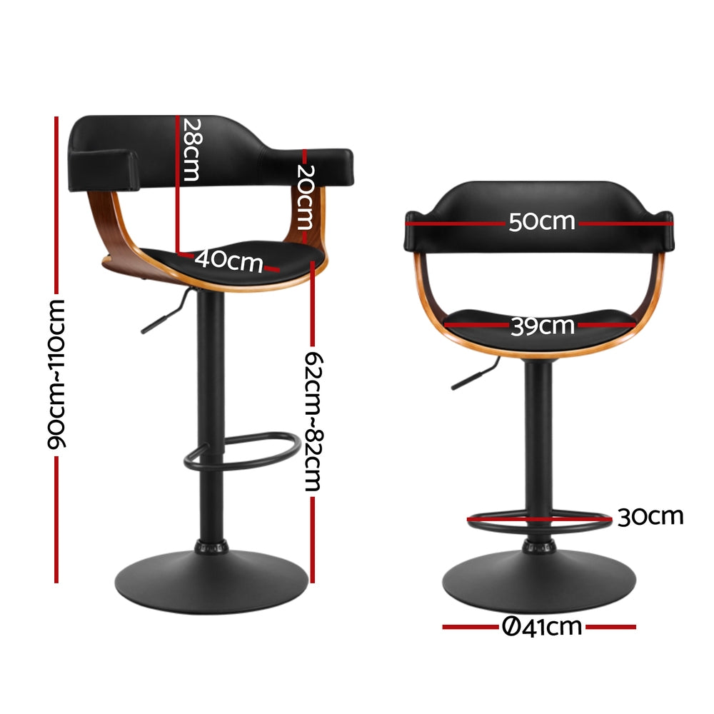 Artiss 4x Bar Stools Gas Lift Leather w/Armrest All Black BA-TW-8006B-BKX4