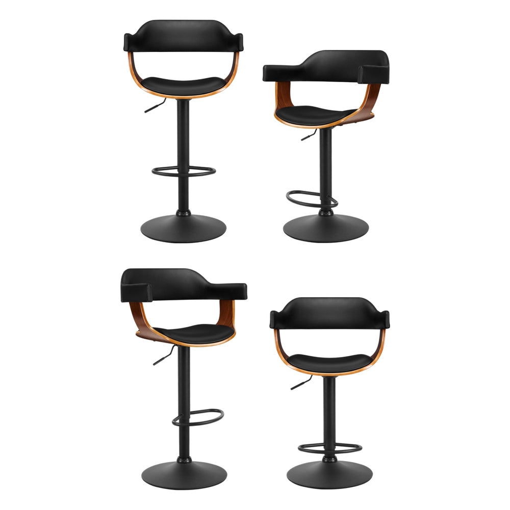 Artiss 4x Bar Stools Gas Lift Leather w/Armrest All Black BA-TW-8006B-BKX4