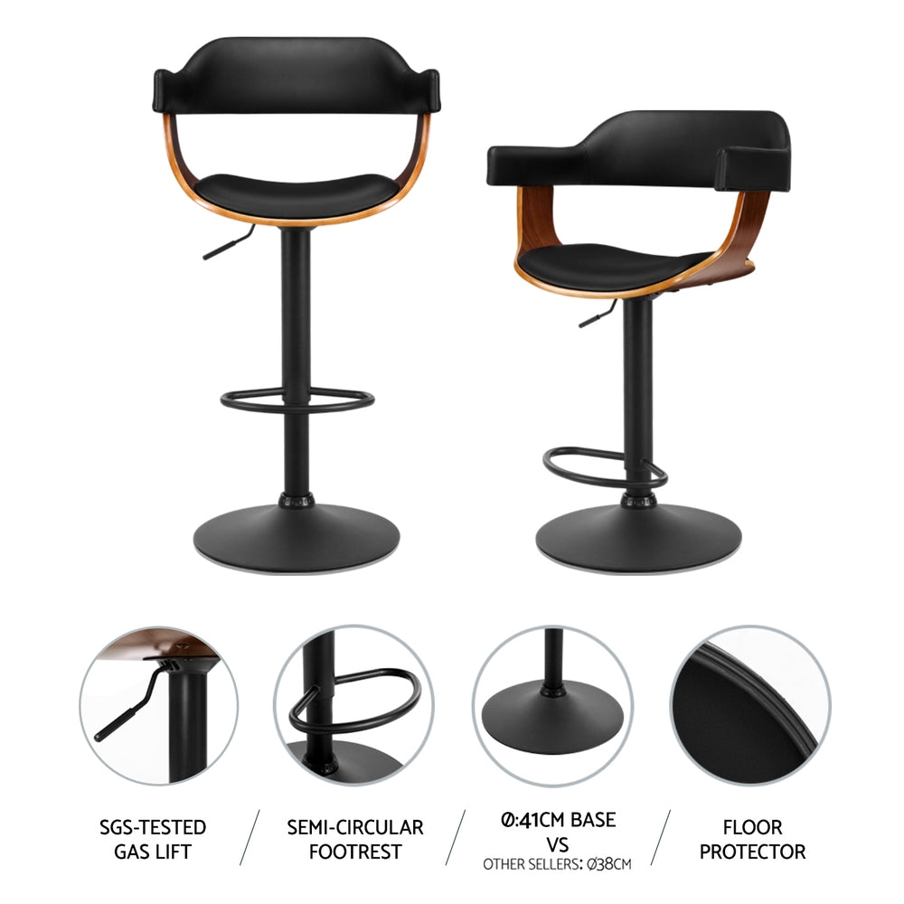 Artiss 4x Bar Stools Gas Lift Leather w/Armrest All Black BA-TW-8006B-BKX4