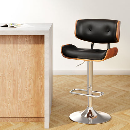 Artiss Bar Stools Gas Lift Leather Black BA-TW-8045-BK
