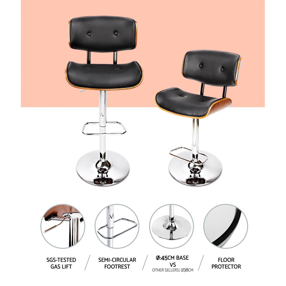 Artiss Bar Stools Gas Lift Leather Black BA-TW-8045-BK
