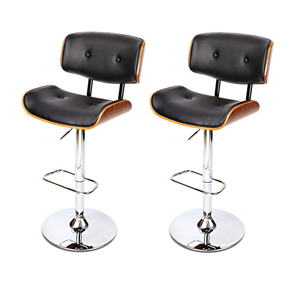 Artiss 2x Bar Stools Gas Lift Leather Black BA-TW-8045-BKX2