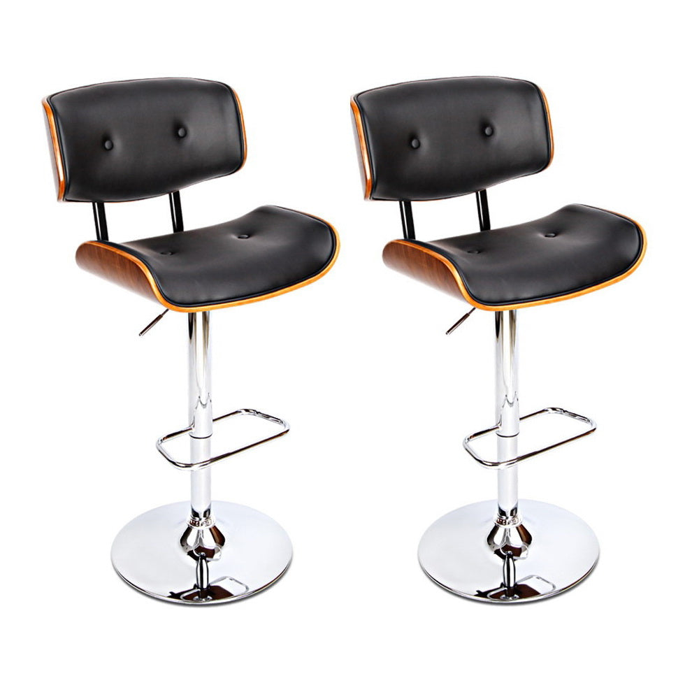 Artiss 2x Bar Stools Gas Lift Leather Black BA-TW-8045-BKX2