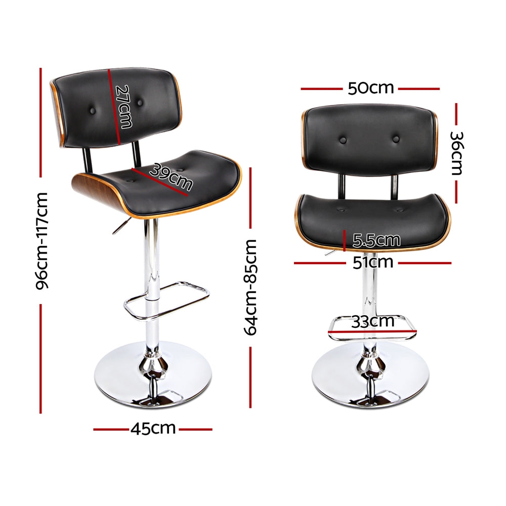 Artiss 4x Bar Stools Gas Lift Leather Black BA-TW-8045-BKX4