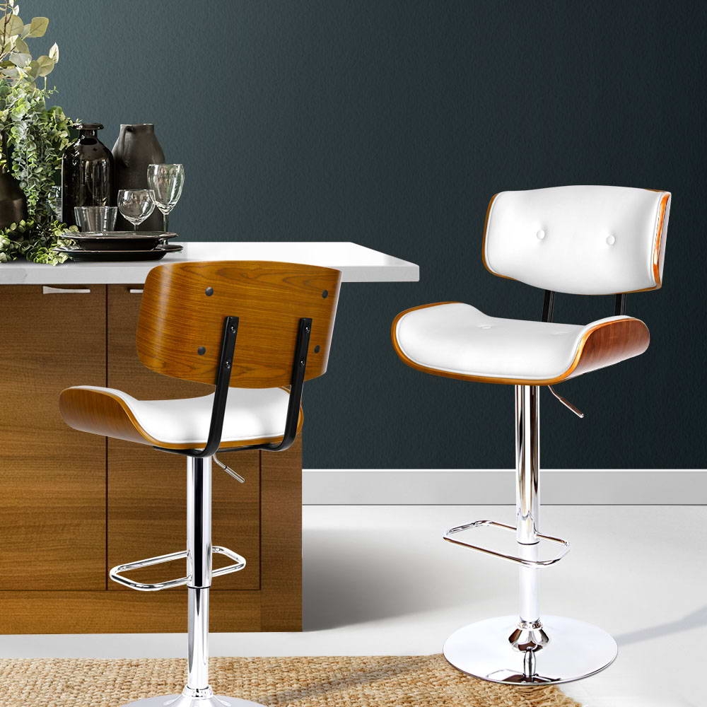 Artiss Bar Stools Gas Lift Leather White BA-TW-8045-WH