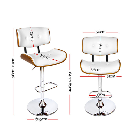 Artiss 2x Bar Stools Gas Lift Leather White BA-TW-8045-WHX2