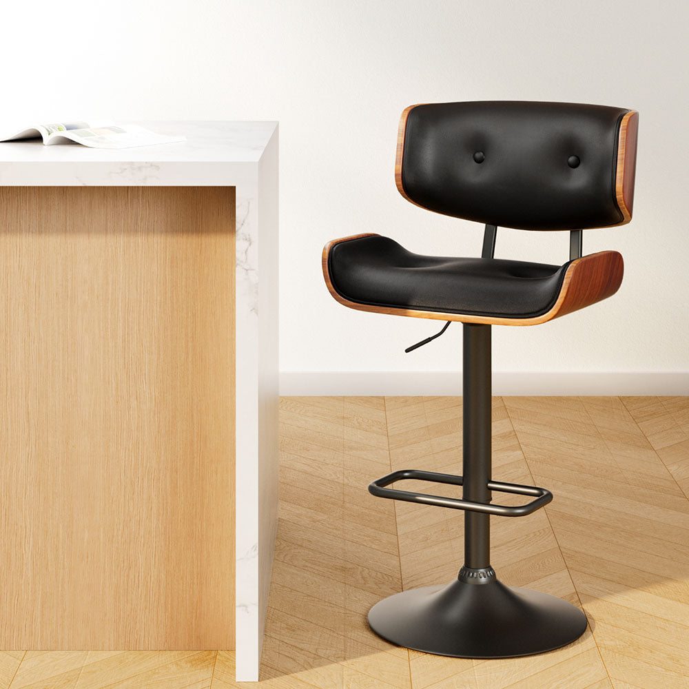 Artiss Bar Stools Gas Lift Leather All Black BA-TW-8045A-BK
