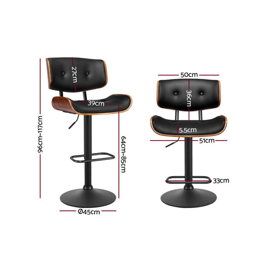 Artiss Bar Stools Gas Lift Leather All Black BA-TW-8045A-BK