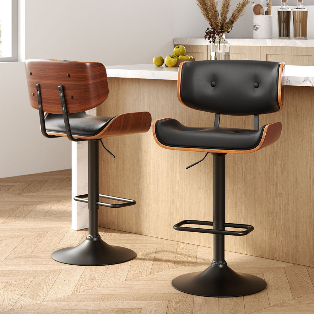 Artiss 2x Bar Stools Gas Lift Leather All Black BA-TW-8045A-BKX2