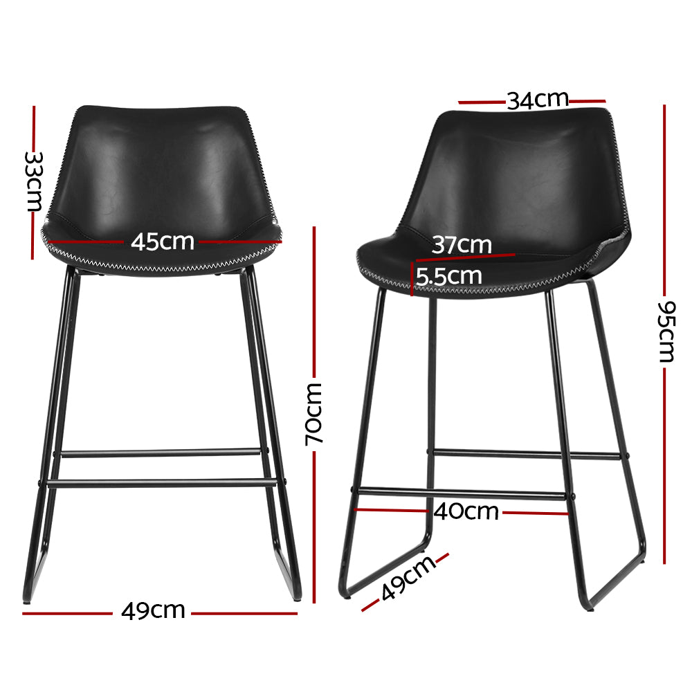 Artiss Bar Stools Kitchen Counter Barstools Leather Metal Chairs Black x2 BA-TW-8068-BKX2