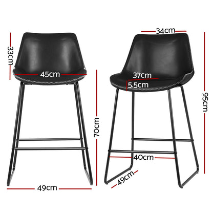 Artiss Bar Stools Kitchen Counter Barstools Leather Metal Chairs Black x2 BA-TW-8068-BKX2