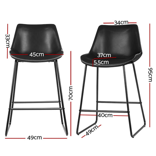 Artiss Bar Stools Kitchen Counter Barstools Leather Metal Chairs Black x2 BA-TW-8068-BKX2